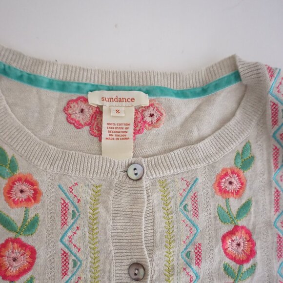 Sundance 100% Cotton Embroidered Floral Button Cardigan Boho Cottagecore S - Picture 10 of 10